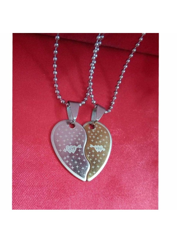 Two Pieces Couple Heart Shape Necklace by Menjewell 